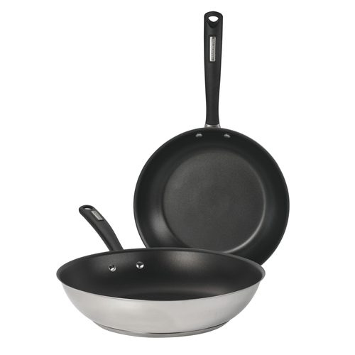 Duo 2 Pk - 10 in and 12 in Stainless Steel Fry Pan Set with Nonstick Interior